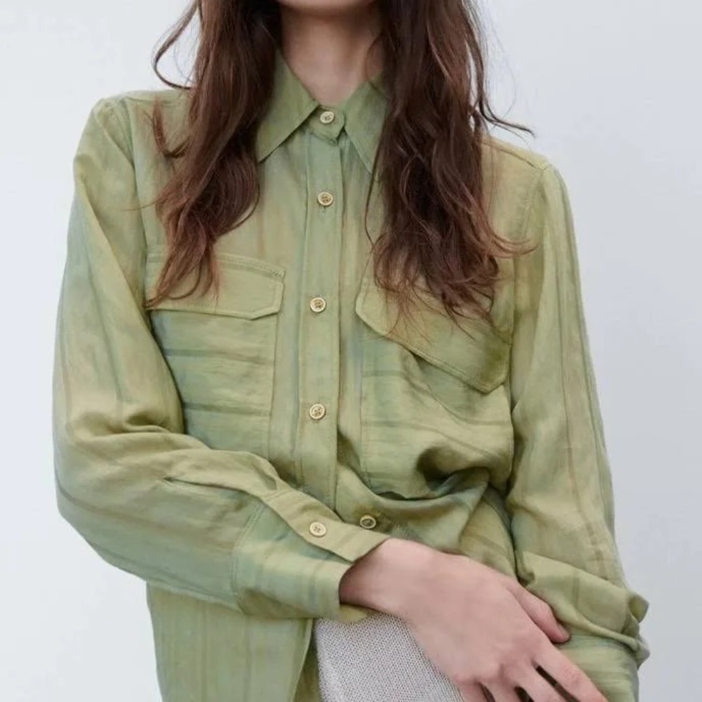 Zara Light Khaki Striped Blouse